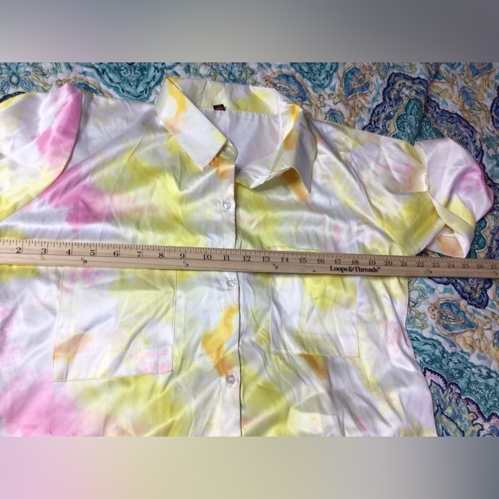 Xl Yellow Print long Sleeves shirt  Dress   (0163) - Picture 5 of 7